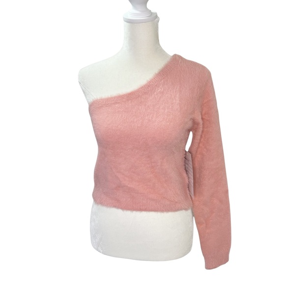Le Lis One Shoulder Fuzzy Crop Sweater in Blush Pink Size S - Picture 1 of 11